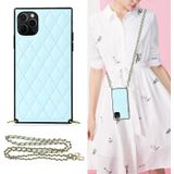 Elegant Rhombic Pattern Microfiber Leather + TPU Shockproof Case met Crossbody Strap Chain voor iPhone 11 Pro (Blauw)