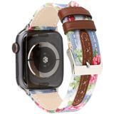 Denim bloem patroon echte lederen horloge band voor Apple horloge serie 4 40mm (baby blauw)