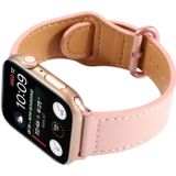 Voor Apple Watch Series 5 & 4 40mm / 3 & 2 & 1 38mm Effen kleur Originele lederen horlogeband(roze)