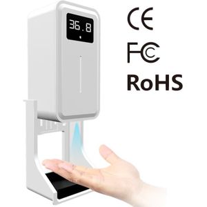 Rehabor Een handsfree contactloze body lichtgevoelige afstand sensor thermometer + 450ml automatische contactloze vloeibare zeep spuitdispenser met basis mount (wit)