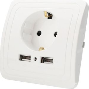 DIXINGE 2A Dual USB-poort Wall Charger Adapter 16A EU Plug Socket Power Outlet Panel(White)