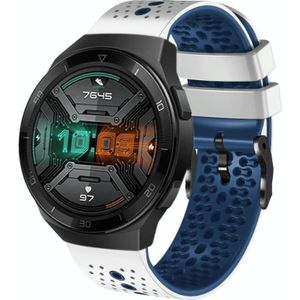 Voor Huawei Watch GT 2E 22 mm geperforeerde tweekleurige siliconen horlogeband (wit + blauw)