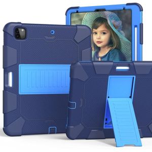 Voor iPad Pro 12.9 (2018) / (2020) Schokbestendige siliconen beschermhoes met houder (Donkerblauw+blauw)