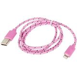 Geweven nylon stijl USB Data Transfer / laad Kabel voor iPhone 6 / 6S & 6 Plus / 6S Plus, iPhone 5 & 5S & 5C, Kabel lengte: 1 meter (roze)