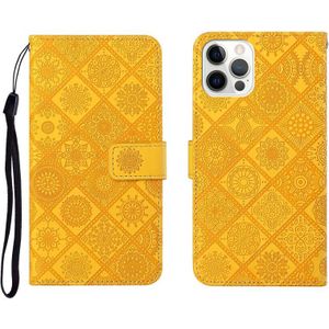 Ethnic Style Embossed Pattern Horizontal Flip Leather Case met Holder & Card Slots & Wallet & Lanyard Voor iPhone 12 Pro Max(Geel)