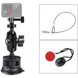 Single Suction Cup Mount Holder with Tripod Adapter & Steel Tether & Safety Buckle (Black)