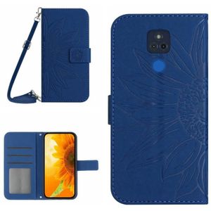 Voor Motorola Moto G Play 2021 Skin Feel Sun Flower Pattern Flip Leather Phone Case met Lanyard (Donkerblauw)