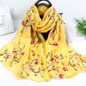 Herfst en winter nationale stijl Wild Peach Blossom borduurwerk patroon lange kant sjaal zijde sjaal  grootte: 172 x 70cm (gember geel)