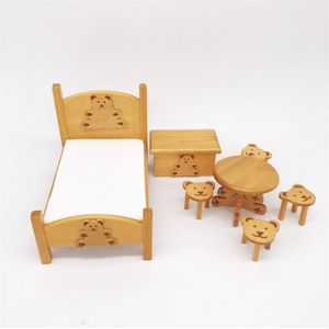 1:12 Mini Doll House Pocket kinderen slaapkamer kleine beer bed set (bruin)