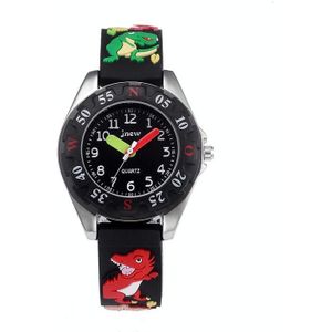 JNEW 6811-86172 Kinderen Cartoon 3D Dinosaurus Siliconen Band Waterdicht Quartz Horloge (Alloy Black)