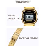 SANDA 6053 Square LED Digital Display Dial Running Seconds Alarm Clock Electronic Watch for Women(Gold)