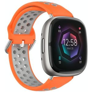 Voor Fitbit Sense tweekleurige geperforeerde ademende siliconen horlogeband (oranje + grijs)