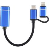 USB 3.0 vrouwelijke tot 8 pin + USB-C / Type-C mannelijke opladen + transmissie OTG nylon gevlochten adapter kabel  kabel lengte: 11cm (blauw)