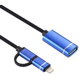 USB 3.0 vrouwelijke tot 8 pin + USB-C / Type-C mannelijke opladen + transmissie OTG nylon gevlochten adapter kabel  kabel lengte: 11cm (blauw)