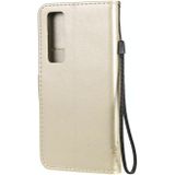 Voor Huawei Nova 7 Pro Tree & Cat In relif patroon horizontale flip lederen kast met Holder & Card Slots & Wallet & Lanyard(Goud)