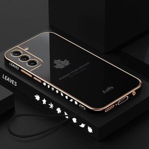 Voor Samsung Galaxy S22 5G 9D Plating Maple Leaf siliconen telefoonhoes met riem