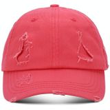 Gewassen Baseball Cap Casual Retro Arcing Distress Torn Cap  Size: One Size (Watermelon Red)