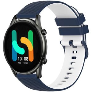 Voor Xiaomi Haylou RT2 LS10 22 mm geruite tweekleurige siliconen horlogeband (donkerblauw + wit)