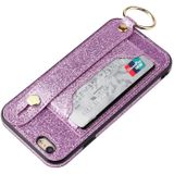 Glitter Powder PU+TPU Schokbestendige beschermhoes met houder & kaartslots & polsbandje voor iPhone 6 / 6s(Paars)