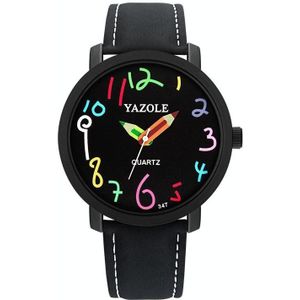 Yazole Personality Arabic Cijfer Dial Student Horloge Quartz Kinderen Horloge (347 Black Lade Black Belt)