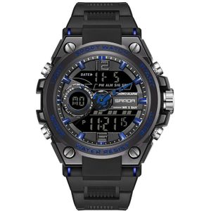 Sanda 6092 Luminous Dual Time Display Waterproof Sports Watch (Black Blue)