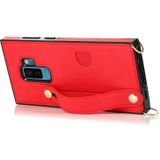 Voor Samsung Galaxy S9 Plus polsband PU+TPU Schokbestendige beschermhoes met Crossbody Lanyard & Holder & Card Slot(Red)