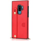 Voor Samsung Galaxy S9 Plus polsband PU+TPU Schokbestendige beschermhoes met Crossbody Lanyard & Holder & Card Slot(Red)