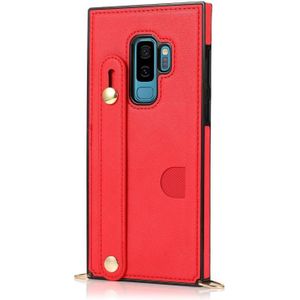 Voor Samsung Galaxy S9 Plus polsband PU+TPU Schokbestendige beschermhoes met Crossbody Lanyard & Holder & Card Slot(Red)