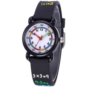 JNEW A335-20093 Kinderen 3D Mathematische berekeningen Waterdichte Cartoon Horloge (rubberen shell zwart)