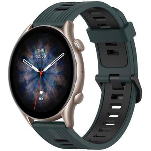 Voor Amazfit GTR 3 Pro 22mm verticaal patroon tweekleurige siliconen horlogeband (olijfgroen + zwart)