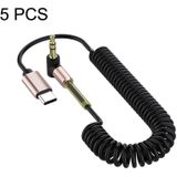 5PCS Type-c/USB-c to 3.5mm Male Elbow Spring Car Audio Adapter Cable  Cable Length: 1.5m(Black)