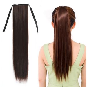 Natuurlijke lange rechte haren paardenstaart bandage-stijl pruik paardenstaart voor vrouwen  lengte: 60cm (zwartbruin)
