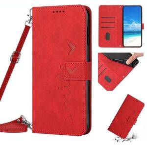 Voor Samsung Galaxy A71 4G Skin Feel Heart Pattern lederen telefoonhoes met lanyard