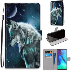 Voor Motorola Moto G Stylus (2020) Gekleurde tekening Kruistextuur Horizontale Flip PU Lederen kast met Holder & Card Slots & Wallet & Lanyard(Contemplative Wolf)