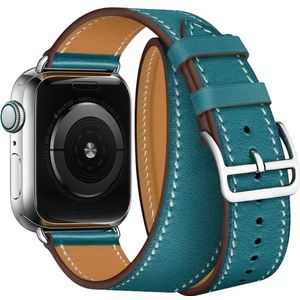 Voor Apple Watch 3/2/1 generatie 42mm universele lederen dubbele-lus strap (blauw)