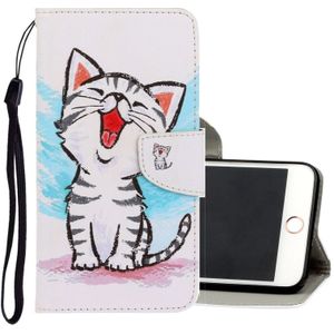 Voor iPhone 6/6s 3D gekleurde tekening horizontale Flip PU lederen draagtas met houder & kaartsleuven & portemonnee (rode mond kat)
