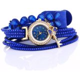 FULAIDA ronde wijzerplaat diamant bloem armband horloge met bloemvorm sleutelhanger (blauw)