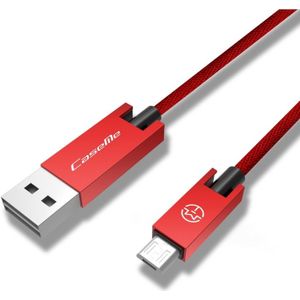 CaseMe 1 2 m 5V 2.1a doek weven 3D aluminiumlegering USB naar Micro USB-Sync opladen kabel  voor Galaxy  HTC  Google  LG  Sony  Huawei  Xiaomi  Lenovo en andere Android telefoon (rood)