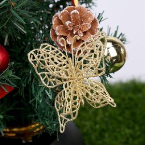 5 PC'S kerstboom decoratie kunstmatige bloem vlinder kerst hanger  kleur: goud