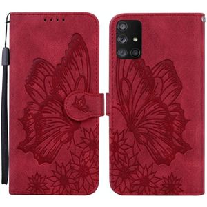 Voor Samsung Galaxy A71 Retro Skin Feel Butterflies Embossing Horizontal Flip Leather Case with Holder & Card Slots & Wallet(Red)