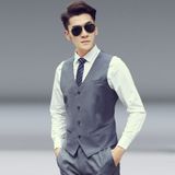 Mannen Vest Slim Koreaanse werkkleding Pak Vest Groomsmen Professional Wear Men Vest  Maat: L(Zwart)