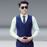 Mannen Vest Slim Koreaanse werkkleding Pak Vest Groomsmen Professional Wear Men Vest  Maat: L(Zwart)
