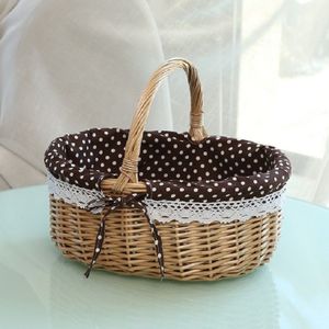 Handgeweven Picknickmand Sackcloth Rattan Opslag Mand  Specificatie: Klein (Primaire Koffie Witte Dot Doek)