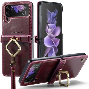 Voor Samsung Galaxy Z Flip3 5G CaseMe 003 Crazy Horse textuur lederen telefoonhoes met Lanyard