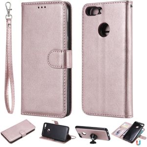 Voor Huawei P Smart/Enjoy 7s effen kleur horizontale Flip beschermende case met houder & kaartsleuven & portemonnee & foto frame & Lanyard (Rose goud)
