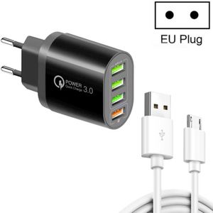 QC-04 QC3.0 + 3 x USB2.0 Multi-poorten oplader met 3A USB naar Micro USB-gegevenskabel  EU-plug