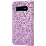 Voor Samsung Galaxy S10 + Skin Feel In relif Sunflower Horizontale Flip Leren Case Met Houder & Card Slots & Wallet & Lanyard (Purple)