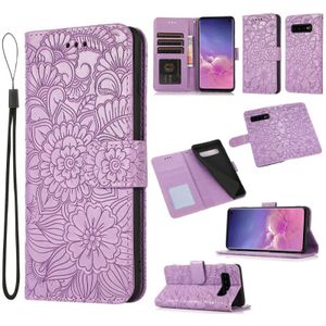 Voor Samsung Galaxy S10 + Skin Feel In relif Sunflower Horizontale Flip Leren Case Met Houder & Card Slots & Wallet & Lanyard (Purple)