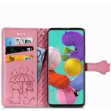 Voor Galaxy A71 5G Lovely Cat and Dog Embossing Pattern Horizontal Flip Leather Case  met Holder & Card Slots & Wallet & Cartoon Clasp & Lanyard(Pink)