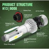 2 stuks S2 H13/9008 18W 6000K 1800LM IP65 2 COB LED auto koplamp lampen  DC 9-30V (koel wit)